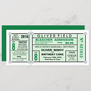Green Stadium Ticket Baseball Birthday Invitation