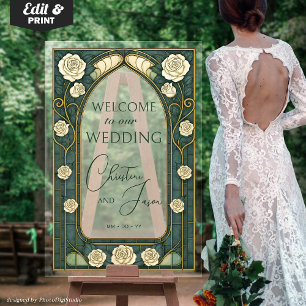 Green Stained Glass Art Nouveau Wedding Welcome Acrylic Sign