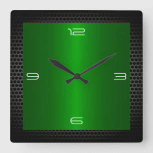 Green Stainless Steel Modern Metal Border Square Wall Clock