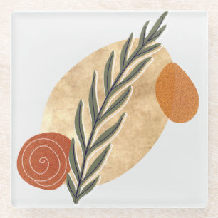 Green Stalk Boho Glass Coaster
