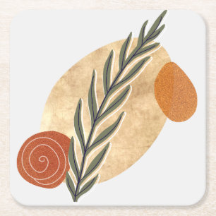 Green Stalk Boho Square Paper Coaster