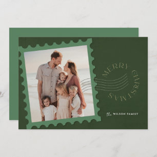Green Stamp 2 Photo Christmas Holiday Card