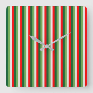 Green, Star White And Red Clover Pinstripes Square Wall Clock