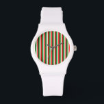 Green, Star White And Red Clover Pinstripes Watch<br><div class="desc">Green,  Star White And Red Clover Pinstripes is a vertical striped pattern of duo tone shades of green,  star white and red. A harmonious colour scheme which suggests Christmas and vibrant color schemes.

ABOUT THE ART
©‎ ‎‎‎‎‎19 ‎January ‎2020,  ‏‎16:58:17 Tracey Harrington Simpso</div>
