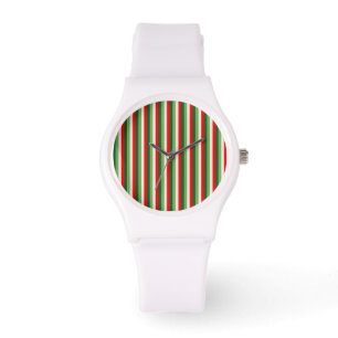 Green, Star White And Red Clover Pinstripes Watch