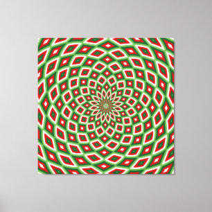 Green, Star White and Red Dome Effect Pattern Canvas Print