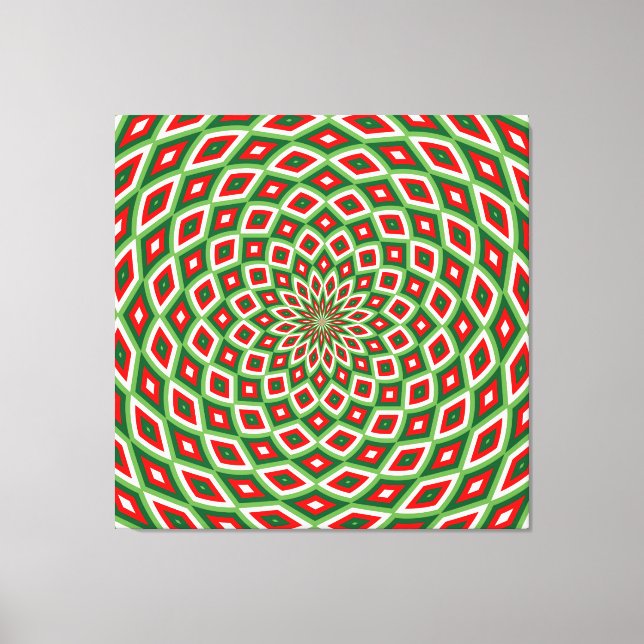 Green, Star White and Red Dome Effect Pattern Canvas Print (Front)