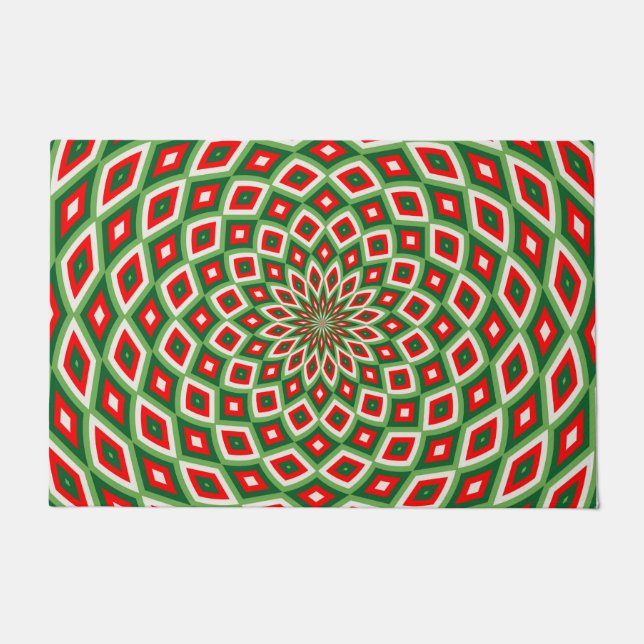 Green, Star White and Red Dome Effect Pattern Doormat (Front)