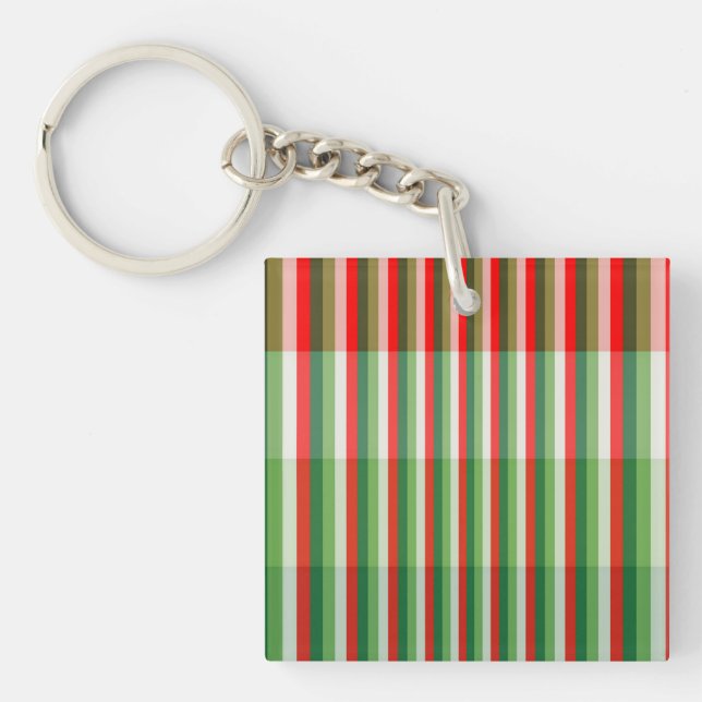Green, Star White and Red Stipe Overlay Pattern Key Ring (Front)