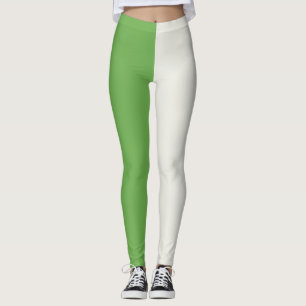 Green, Star White And Red Vertical Colour Blocks Leggings