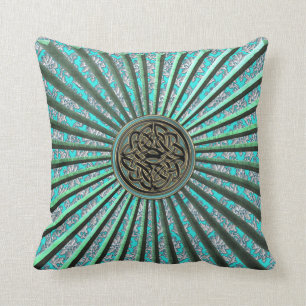 Green Star with Damask and Celtic Knot Pillow