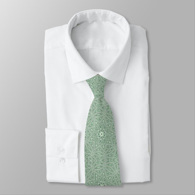 Green Star Yoga Peace Mandala Pattern Art Tie (Tied)