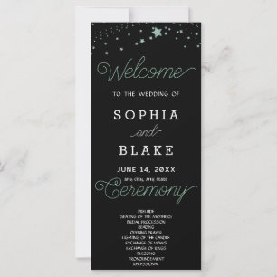 Green Stars Celestial Black Wedding Program