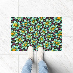 Green Stars Floral Pattern Doormat