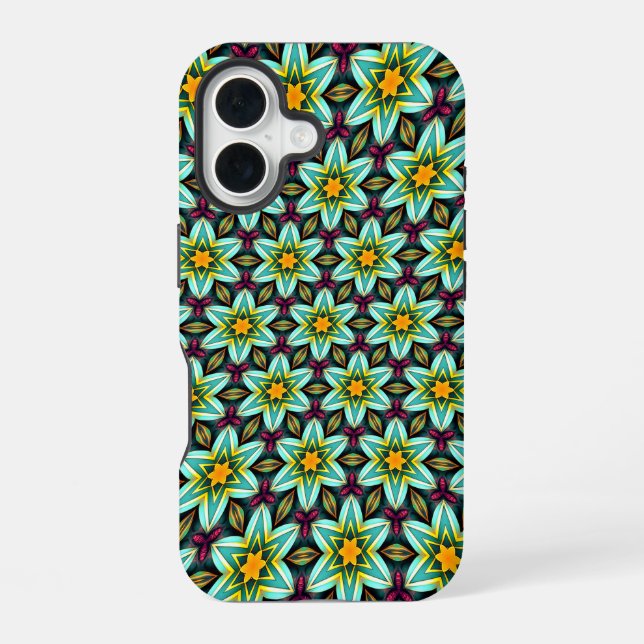 Green Stars Floral Pattern iPhone 16 Case (Back)