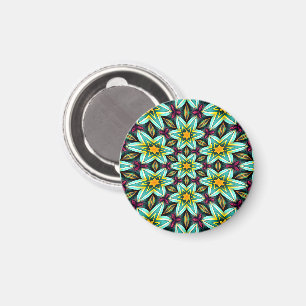 Green Stars Floral Pattern Magnet