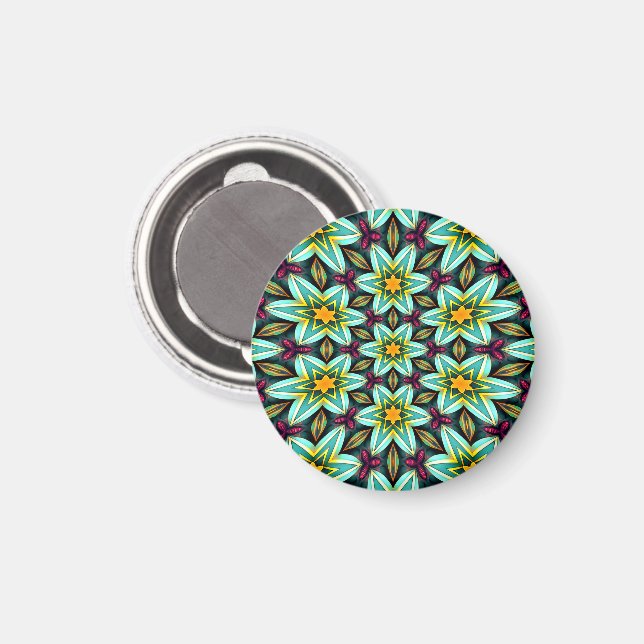 Green Stars Floral Pattern Magnet (Front/Back)