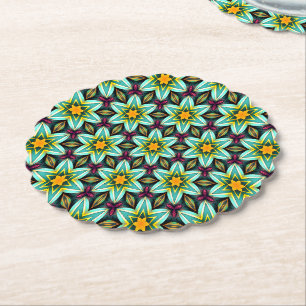 Green Stars Floral Pattern Paper Coaster