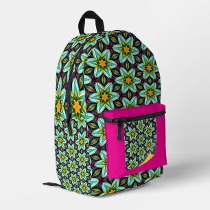 Green Stars Floral Pattern Printed Backpack