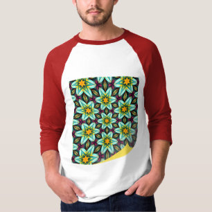 Green Stars Floral Pattern T-Shirt