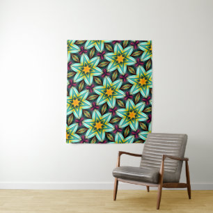 Green Stars Floral Pattern Tapestry