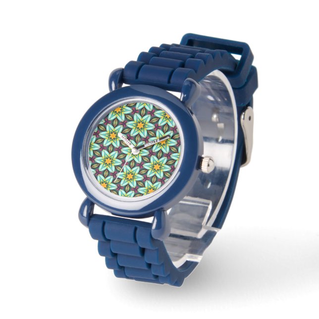 Green Stars Floral Pattern Watch (Angle)