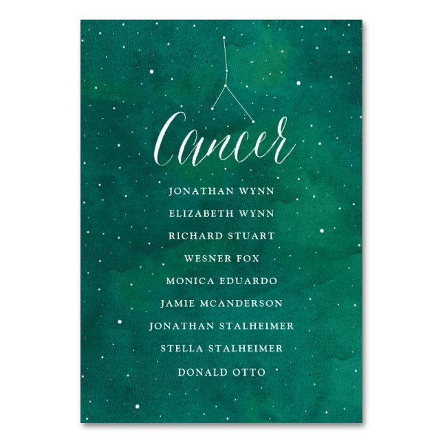 Green Stars Galaxy Wedding Seating Plan Cancer Table Number (Front)