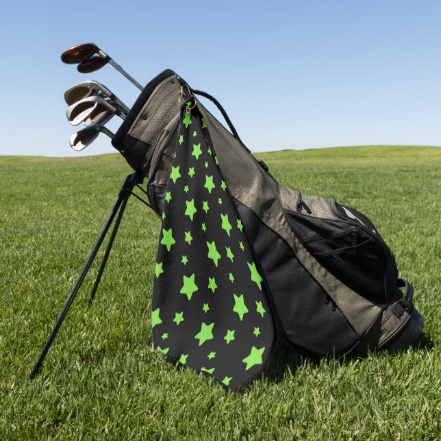 Green stars on black pattern golf towel (Green)