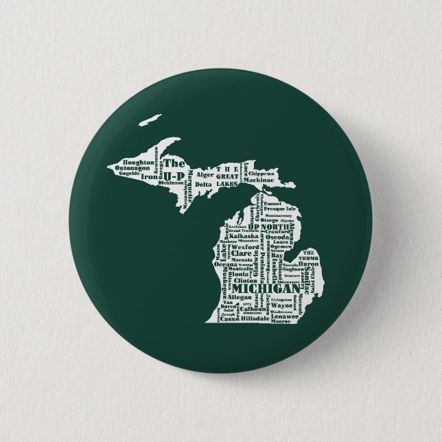 Green State of Michigan Cities 6 Cm Round Badge (Front)
