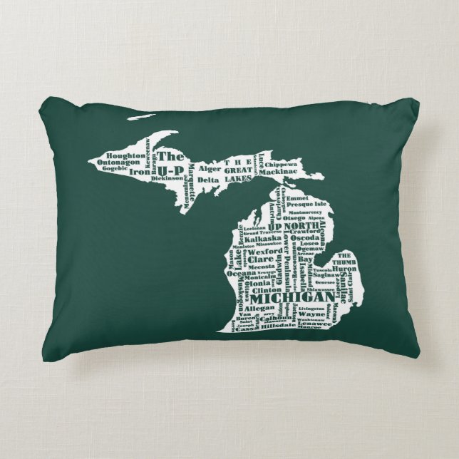 Green State of Michigan Cities Decorative Cushion (Front)