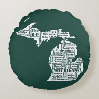Green State of Michigan Cities Round Cushion
