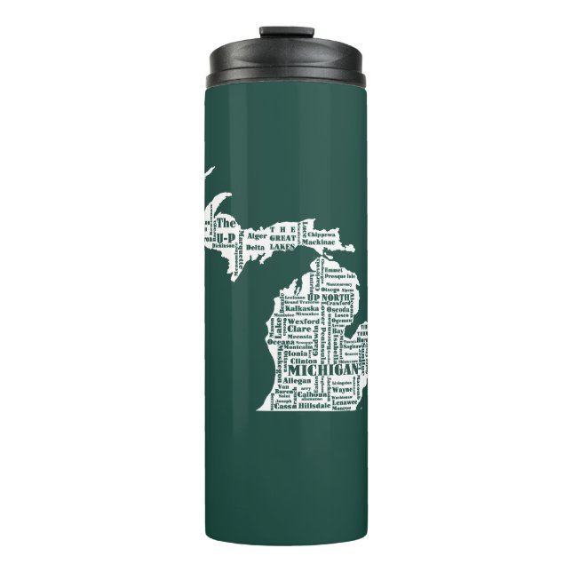 Green State of Michigan Cities Thermal Tumbler (Front)
