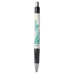 Green Statue of Liberty Image & Monogram Black Ink