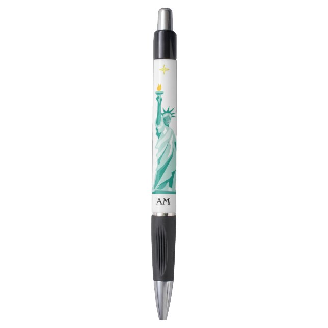 Green Statue of Liberty Image & Monogram Black Ink (Front Vertical)