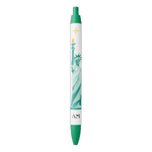 Green Statue of Liberty Image & Monogram Black Ink Pen