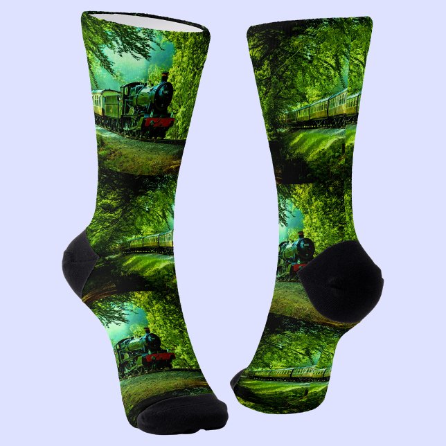 Green Steam Train Engine Old Locomotive  Socks (Creator Uploaded)