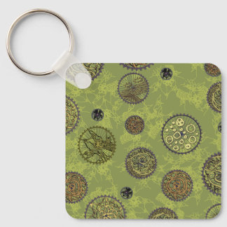 Green Steampunk Gear Medallions Key Ring