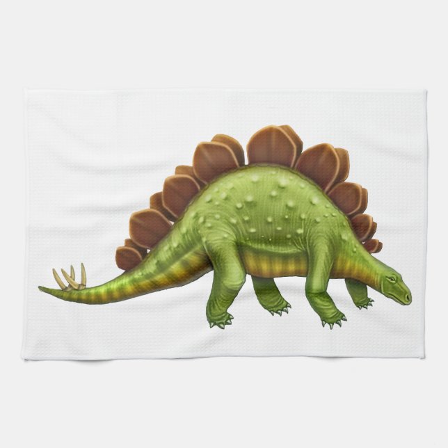 Green Stegosaurus Dinosaur Kitchen Towel (Horizontal)