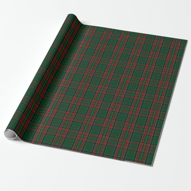Green Stewart Plaid Wrapping Paper (Unrolled)