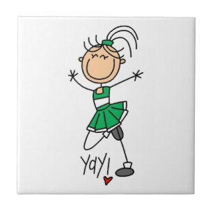 Green Stick Figure Cheerleader Tile