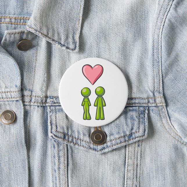 Green Stick Figure Couple Pink Heart Love 7.5 Cm Round Badge (Creator Uploaded)