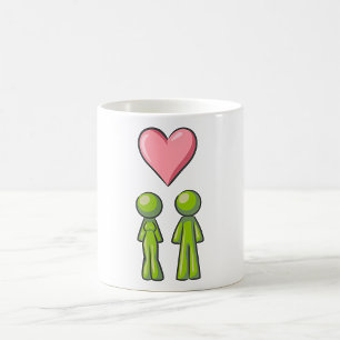Green Stick Figure Couple Pink Heart Love Coffee Mug