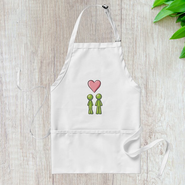 Green Stick Figure Couple Pink Heart Love Standard Apron (Creator Uploaded)