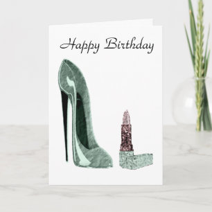 Green Stiletto Shoe and Lipstick Art Card