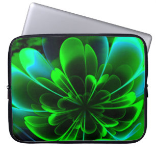 Green Stilized Corolla Bent Up Petals Laptop Sleeve