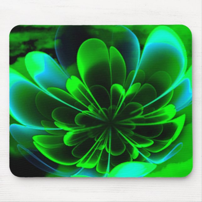 Green Stilized Corolla Bent Up Petals Mouse Pad (Front)