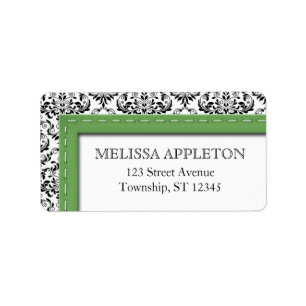 Green Stitched Damask Personalised Address Labels