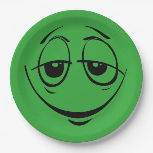 Green Stoned Eyes Face Funny Birthday Party Paper Plate
