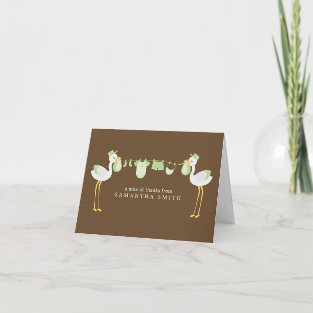 Green Storks Baby Shower Thank You Notes (Front)