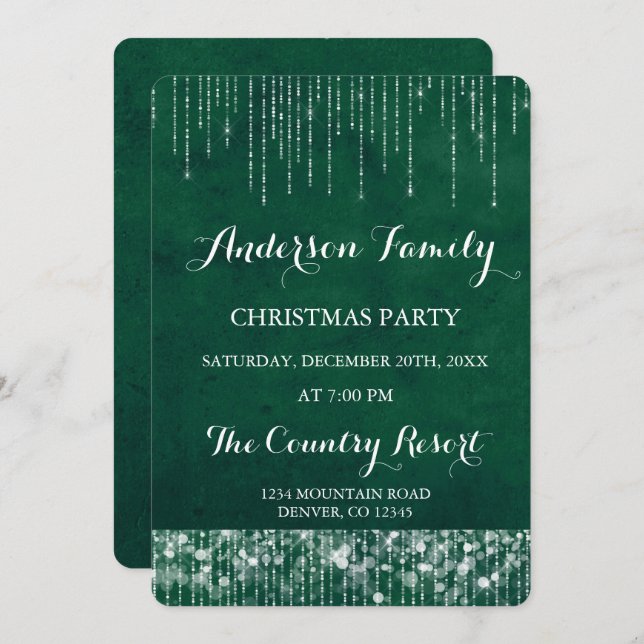 Green String Light Annual Christmas Party Invitation (Front/Back)